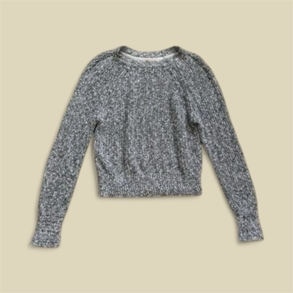 Free People Chunky Cotton Knit Cropped Sweater Black Gray White Sweater Sz S - Picture 3 of 13